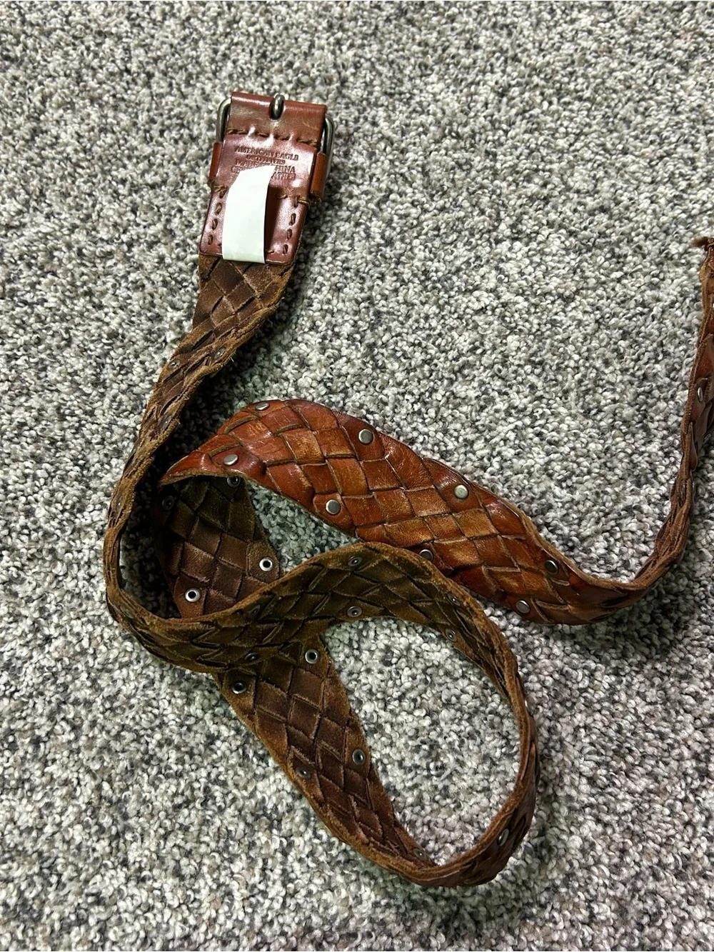 American Eagle Leather Belt Mens Small Med Dark Brown Patina Studded Woven Y2K